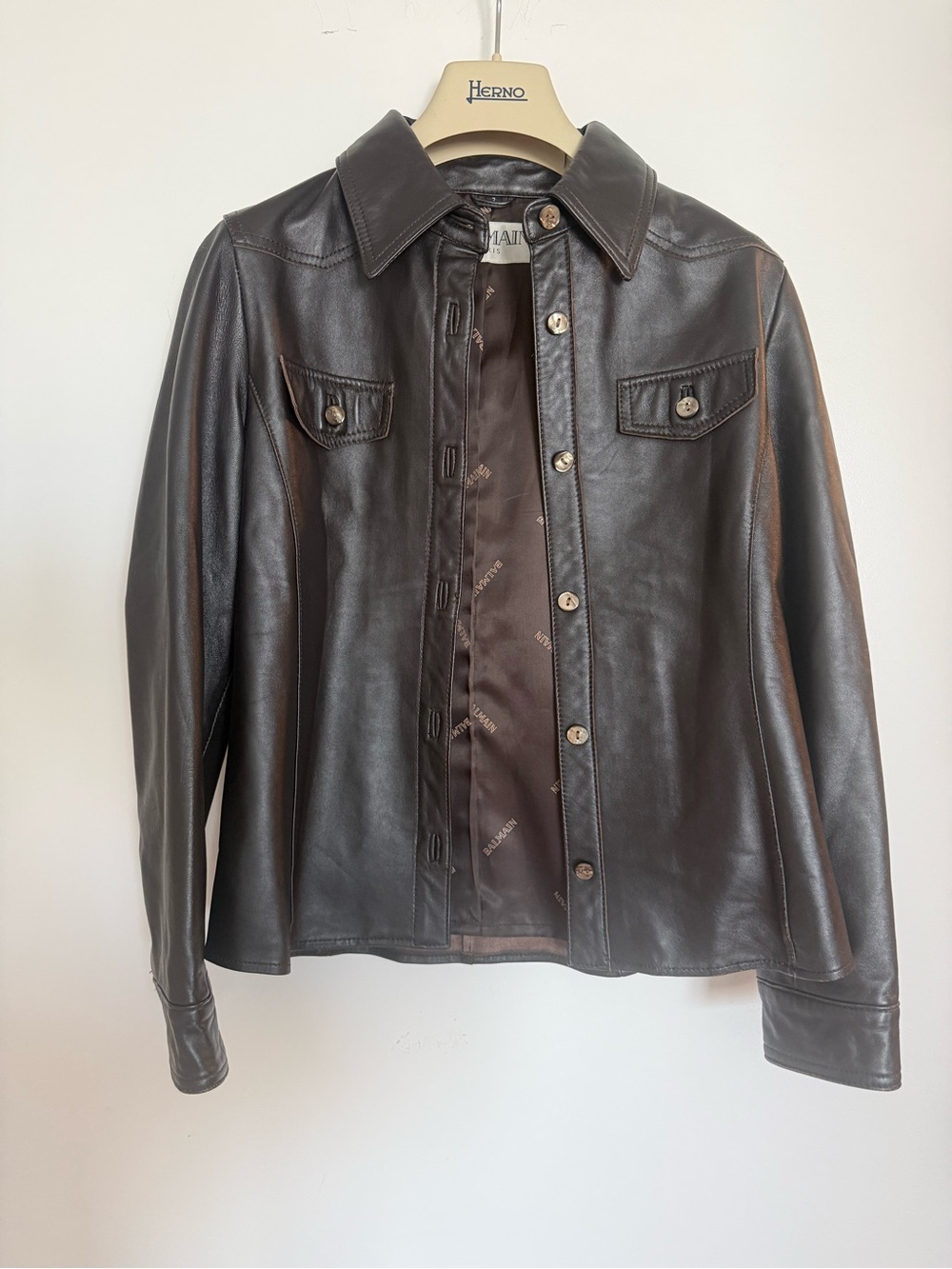 Balmain Women's Dark Chocolate Leather Button-Front Jacket